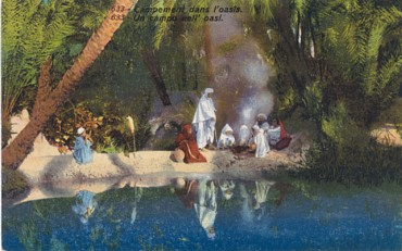 Featured is a postcard view of an early 20th century (c 1905-1910) encampment at a Middle Eastern "Oasis".  The original unused postcard is for sale in The unltd.com Store.